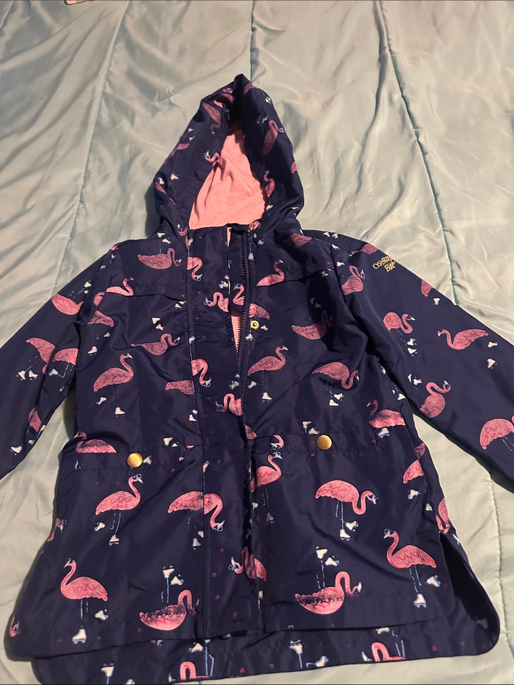 OshKosh B'gosh Navy & Pink Flamingo Hooded Raincoat